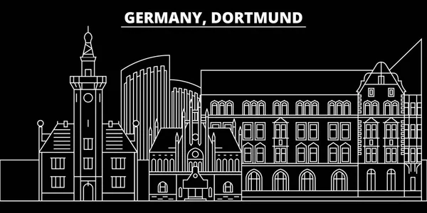 O horizonte da silhueta de Dortmund. Alemanha - Dortmund vector city, arquitetura linear alemã, edifícios. ilustração viagem Dortmund, marcos esboço. Alemanha ícones planos, banner linha alemã — Vetor de Stock