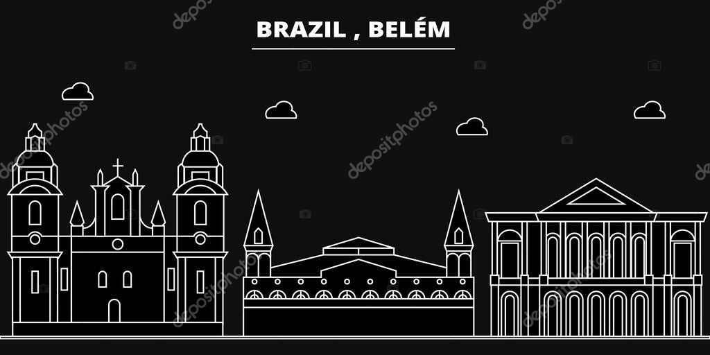 Belem silhouette skyline. Brazil - Belem vector city, brazilian linear architecture, buildings. Belem line travel illustration, landmarks. Brazil flat icons, brazilian outline design banner