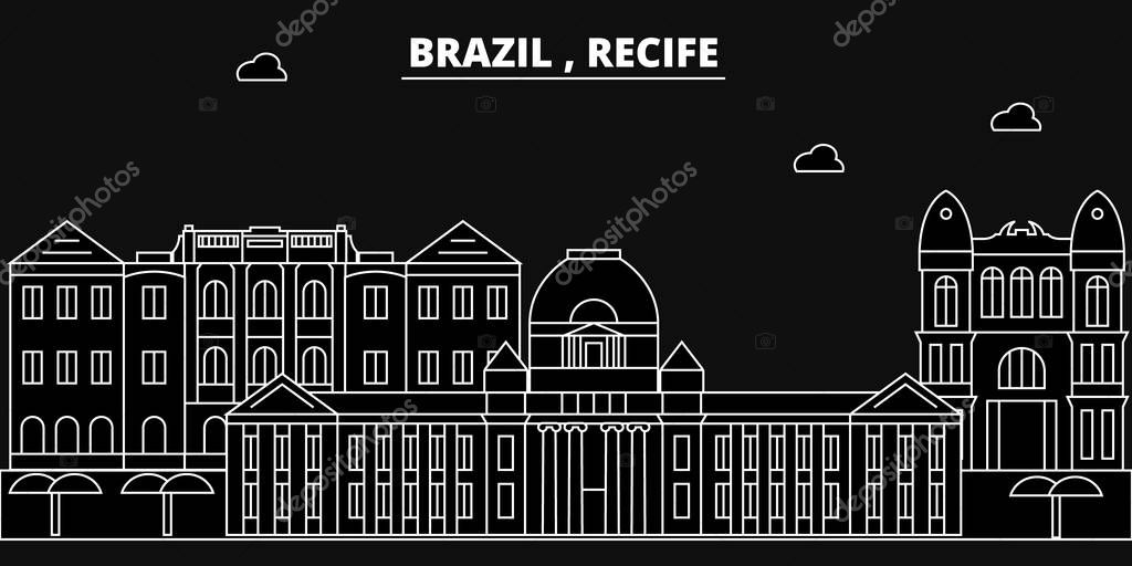 Recife silhouette skyline. Brazil - Recife vector city, brazilian linear architecture, buildings. Recife line travel illustration, landmarks. Brazil flat icons, brazilian outline design banner