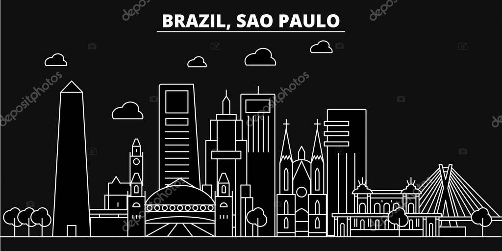 Sao Paulo silhouette skyline. Brazil - Sao Paulo vector city, brazilian linear architecture, buildings. Sao Paulo line travel illustration, landmarks. Brazil flat icons, brazilian outline design