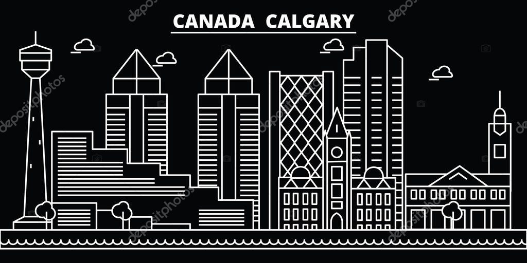 Calgary silhouette skyline. Canada - Calgary vector city, canadian linear architecture, buildings. Calgary line travel illustration, landmarks. Canada flat icons, canadian outline design banner