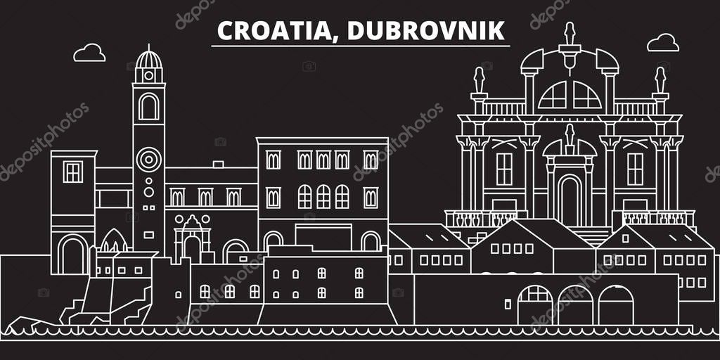 Dubrovnik silhouette skyline. Croatia - Dubrovnik vector city, croatian linear architecture, buildings. Dubrovnik line travel illustration, landmarks. Croatia flat icons, croatian outline design