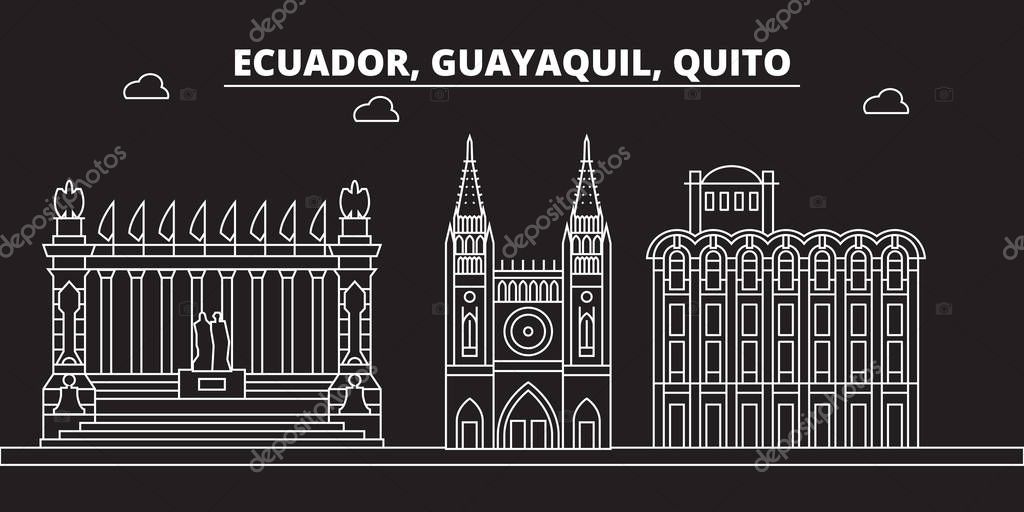 Guayaquil silhouette skyline. Ecuador - Guayaquil vector city, ecuadorian linear architecture, buildings. Guayaquil line travel illustration, landmarks. Ecuador flat icons, ecuadorian outline design