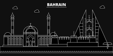Bahreyn siluet manzarası. Bahreyn vektör şehir, Bahreyn doğrusal mimari, buildingline seyahat illüstrasyon, landmarkflat iconbahraini anahat tasarım afiş
