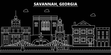 Savannah siluet manzarası. ABD - Savannah vektör şehir, doğrusal mimari, binalar. Savannah seyahat illüstrasyon, anahat yerler. ABD düz simgesi, Amerikan hat afiş