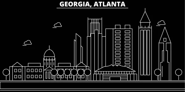De skyline van de silhouet van Atlanta. USA - Atlanta vector stad, Amerikaans lineaire architectuur, gebouwen. Atlanta reizen illustratie, overzicht monumenten. USA platte pictogram, Amerikaanse lijn banner — Stockvector