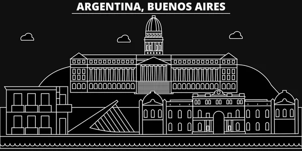 Στον ορίζοντα του Μπουένος Άιρες σιλουέτα. Αργεντινή - Μπουένος Άιρες διανυσματικά Αργεντίνικη γραμμική αρχιτεκτονική, πόλη, κτίρια. Μπουένος Άιρες γραμμή ταξίδια εικονογράφηση, σημεία ενδιαφέροντος. Αργεντινή επίπεδη διάρθρωσης εικονίδιο, s — Διανυσματικό Αρχείο