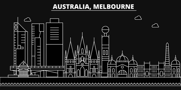 Línea de silueta de Melbourne. Australia - Melbourne vector city, arquitectura lineal australiana. Melbourne line travel illustration, landmarks. Australia icono plano, edificios de contorno australiano — Vector de stock