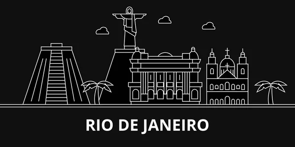 Rio De Janeiro silhouette skyline. Brazília - Rio De Janeiro vektor város, a brazil lineáris építészet, az épületek. Rio De Janeiro utazási illusztráció, szerkezeti tereptárgyak. Brazília lapos ikonok, vonal banner — Stock Vector