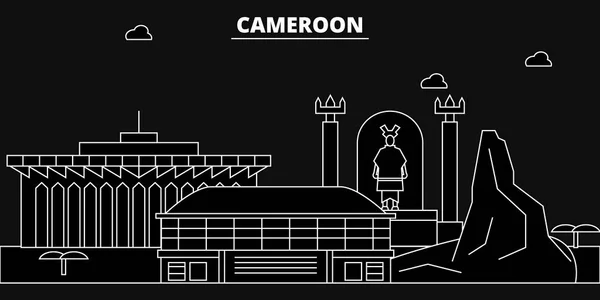 Silueta de camerún skyline, Camerún vector ciudad, camerún lineal arquitectura, edificios., línea de viaje ilustración, puntos de referencia, iconos planos, camerún esquema diseño banner — Vector de stock