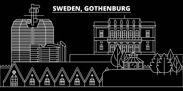 Гётеборгский силуэт. Швеция - Гётеборг векторный город, шведская линейная архитектура, здания. Гётеборгская туристическая иллюстрация, очертания достопримечательностей. Швеция плоская икона, знамя шведской линии — стоковый вектор
