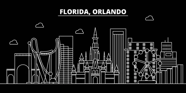 Skyline della silhouette di Orlando. USA Orlando città vettoriale, architettura lineare americana, edifici. Orlando illustrazione di viaggio, contorno punti di riferimento. USA icona piatta, bandiera della linea americana — Vettoriale Stock