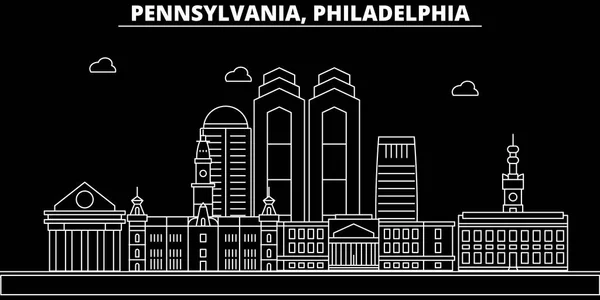 Philadelphia silhouette skyline. USA - Philadelphia vector city, american linear architecture, buildings. Philadelphia travel illustration, outline landmarks. USA flat icon, american line banner — Stock Vector