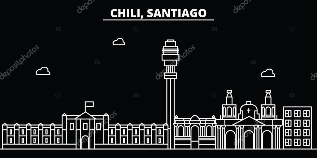 Santiago de Chile silhouette skyline. Santiago de Chile vector city, chilian linear architecture, travel illustration, outline landmarks, flat line icons
