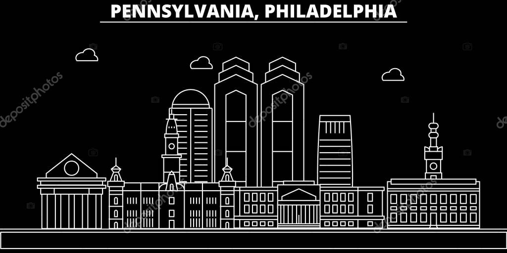 Philadelphia silhouette skyline. USA - Philadelphia vector city, american linear architecture, buildings. Philadelphia line travel illustration, landmarks. USA flat icon, american outline design