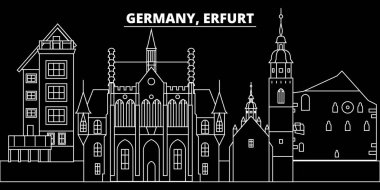 Erfurt siluet manzarası. Almanya - Erfurt vektör şehir, Alman doğrusal mimarisi, binalar. Erfurt seyahat illüstrasyon, anahat yerler. Almanya düz simgesi, Alman hat afiş