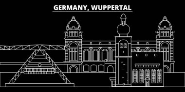 Wuppertal siluet manzarası. Almanya - Wuppertal vektör şehir, Alman doğrusal mimarisi, binalar. Wuppertal Seyahat illüstrasyon, anahat yerler. Almanya düz simgesi, Alman hat afiş