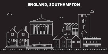 Southampton siluet manzarası. Büyük Britanya - Southampton vektör şehir, İngiliz doğrusal mimarisi. Southampton Seyahat illüstrasyon, anahat yerler. Büyük Britanya'nın düz simgesi, İngiliz hat afiş