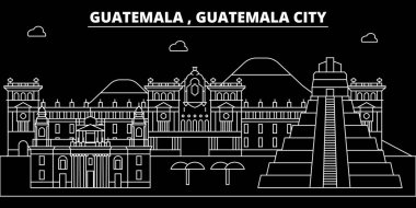 Guatemala siluet manzarası, vektör şehir, Guatemala doğrusal mimarisi, binalar. Guatemala City seyahat illüstrasyon, anahat landmarkflat simgesi, Guatemala hat afiş