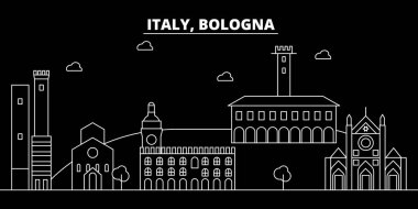 Bologna siluet manzarası. İtalya - Bologna vektör şehir, İtalyan doğrusal mimarisi, binalar. Bologna seyahat illüstrasyon, anahat yerler. İtalya düz simgesi, İtalyan hat afiş