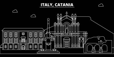 Catania siluet manzarası. İtalya - Catania vektör şehir, İtalyan doğrusal mimarisi, binalar. Catania seyahat illüstrasyon, anahat yerler. İtalya düz simgesi, İtalyan hat afiş