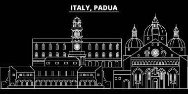 Padua siluet manzarası. İtalya - Padua vektör şehir, İtalyan doğrusal mimarisi, binalar. Padua seyahat illüstrasyon, anahat yerler. İtalya düz simgesi, İtalyan hat afiş