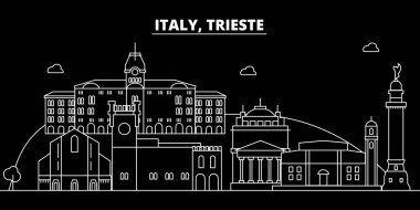 Trieste siluet manzarası. İtalya - Trieste vektör şehir, İtalyan doğrusal mimarisi, binalar. Trieste seyahat illüstrasyon, anahat yerler. İtalya düz simgesi, İtalyan hat afiş