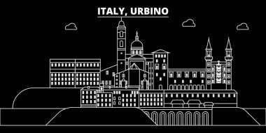 Urbino siluet manzarası. İtalya - Urbino vektör şehir, İtalyan doğrusal mimarisi, binalar. Urbino seyahat illüstrasyon, anahat yerler. İtalya düz simgesi, İtalyan hat afiş