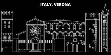 Verona siluet manzarası. İtalya - Verona vektör şehir, İtalyan doğrusal mimarisi, binalar. Verona seyahat illüstrasyon, anahat yerler. İtalya düz simgesi, İtalyan hat afiş