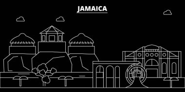 Jamaika siluet manzarası, vektör şehir, Jamaika doğrusal mimarisi, binalar. Jamaika seyahat illüstrasyon, anahat landmarkflat simgesi, Jamaika hat afiş