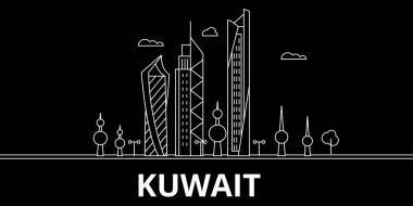 Kuveyt siluet manzarası, vektör city, Kuveyt doğrusal mimarisi, binalar. Kuveyt satır seyahat illüstrasyon, landmarkflat simgesi, Kuveyt anahat tasarım afiş