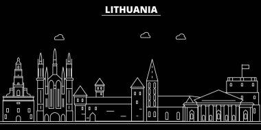 Litvanya siluet manzarası, vektör şehir, Litvanya lineer mimarisi, binalar. Litvanya satır seyahat illüstrasyon, landmarkflat simgesi, Litvanya anahat tasarım afiş