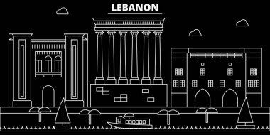 Beyrut siluet manzarası. Lübnan - Beyrut vektör şehir, Lübnan doğrusal mimarisi, binalar. Beirut seyahat illüstrasyon, anahat yerler. Lübnan düz simgesi, Lübnan hat afiş
