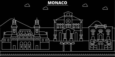 Monaco siluet manzarası, vektör şehir, monacan doğrusal mimarisi, binalar. Monaco seyahat illüstrasyon, anahat landmarkflat simgesi, monacan hat afiş