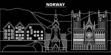 Norveç siluet manzarası, vektör şehir, Norveç doğrusal mimarisi, binalar. Norveç seyahat illüstrasyon, anahat landmarkflat simgesi, Norveç hat afiş