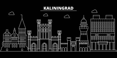 Kaliningrad şehir silueti manzarası. Rusya - Kaliningrad şehir vektör şehir, Rusya doğrusal mimarisi. Kaliningrad şehir seyahat illüstrasyon, anahat yerler. Rusya düz simgesi, Rus hat afiş
