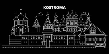 Kostroma siluet manzarası. Rusya - Kostroma vektör şehir, Rusya doğrusal mimarisi, binalar. Kostroma seyahat illüstrasyon, anahat yerler. Rusya düz simgesi, Rus hat afiş