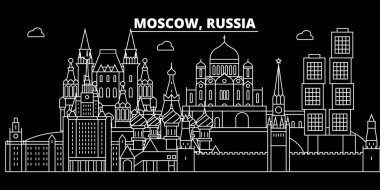 Moskova şehir silueti manzarası. Rusya - Moskova şehir vektör şehir, Rusya doğrusal mimarisi, binalar. Moskova şehir seyahat illüstrasyon, anahat yerler. Rusya düz simgesi, Rus hat afiş
