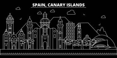 Canarinha Adaları siluet manzarası. İspanya - canarinha Adaları vektör şehir, İspanyol doğrusal mimarisi. Canarinha Adaları illüstrasyon, anahat yerler seyahat. İspanya düz simgesi, İspanyol hat afiş