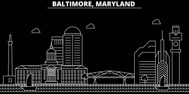 Baltimore siluet manzarası. ABD - Baltimore vektör şehir, doğrusal mimari, binalar. Baltimore seyahat illüstrasyon, anahat yerler. ABD düz simgesi, Amerikan hat afiş