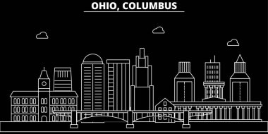Columbus siluet manzarası. ABD - Columbus vektör şehir, doğrusal mimari, binalar. Columbus seyahat illüstrasyon, anahat yerler. ABD düz simgesi, Amerikan hat afiş