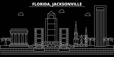 Jacksonville siluet manzarası. ABD - Jacksonville vektör şehir, doğrusal mimari, binalar. Jacksonville seyahat illüstrasyon, anahat yerler. ABD düz simgesi, Amerikan hat afiş