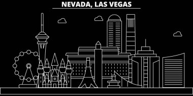 Las Vegas siluet manzarası. ABD - Las Vegas vektör şehir, doğrusal mimari, binalar. Las Vegas seyahat illüstrasyon, anahat yerler. ABD düz simgesi, Amerikan hat afiş
