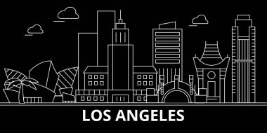 Los Angeles şehir silueti manzarası. ABD - Los Angeles şehir vektör şehir, doğrusal mimari. Los Angeles şehir seyahat illüstrasyon, anahat yerler. ABD düz simgesi, Amerikan hat afiş