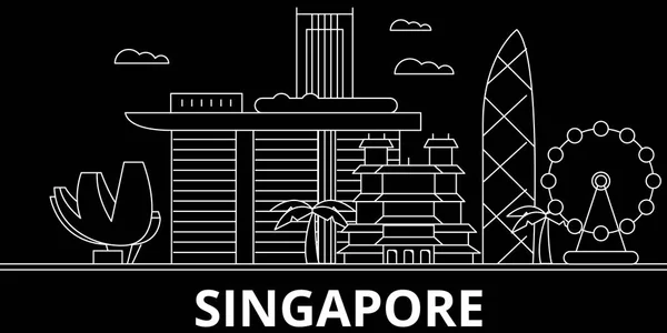 Singapore skyline van silhouet. China - Singapore vector city, chinese lineaire architectuur, gebouwen. Singapore reizen illustratie, overzicht monumenten. China platte pictogram, chinese regel banner — Stockvector