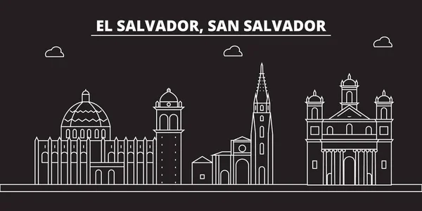 Силуэт Сан-Сальвадора. Сальвадор векторный город, Сальвадор линейной архитектуры, путешествия иллюстрации, очертания ориентир икона Сальвадора Сальвадор линии баннер — стоковый вектор