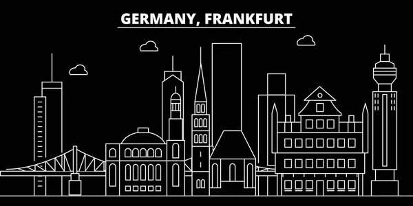 Línea de silueta de Frankfurt. Alemania - Frankfurt vector city, arquitectura lineal alemana, edificios. Fráncfort ilustración de viajes, esbozar puntos de referencia. Alemania icono plano, bandera de línea alemana — Vector de stock