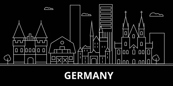 Línea de silueta de Alemania. Alemania vector de la ciudad, la arquitectura lineal alemana, buildingtravel ilustración, contorno icono plano, bandera de línea alemana — Archivo Imágenes Vectoriales