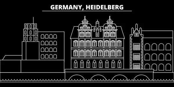 O horizonte da silhueta de Heidelberg. Alemanha Heidelberg vetor cidade, arquitetura linear alemã, edifícios. Heidelberg ilustração viagem, marcos esboço. Alemanha ícone plana, banner linha alemã — Vetor de Stock