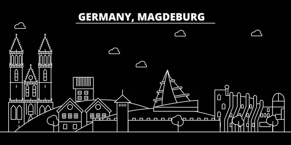 Magdeburg silhouette skyline. Allemagne - Magdeburg ville vectorielle, architecture linéaire allemande, bâtiments. Illustration de voyage de Magdebourg, esquisse des monuments. Allemagne icône plate, bannière de ligne allemande — Image vectorielle